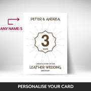 What can be personalised on this 3rd anniversary card