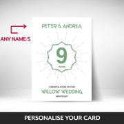 What can be personalised on this 9th anniversary card
