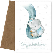 Congratulations New Baby Boy Card for Proud Parents - Baby Elephant Christening Card