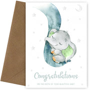 Congratulations New Baby Card for Proud Parents - Neutral Christening Card Baby Elephant