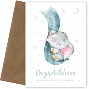 Congratulations New Baby Girl Card for Proud Parents - Baby Elephant Christening Card