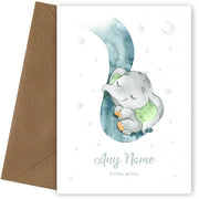 Personalised Baby Elephant Neutral Card (green)