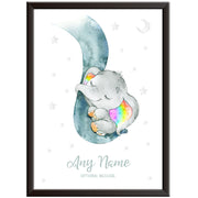 Personalised Dumbo Rainbow Baby Elephant Print