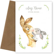 Baby Rabbit - Personalised New Baby Girl Card