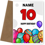 Happy 10th Birthday Card - Bold Birthday Balloons Design