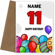 Happy 11th Birthday Card - Bold Birthday Balloons Design