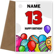 Happy 13th Birthday Card - Bold Birthday Balloons Design