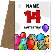 Happy 14th Birthday Card - Bold Birthday Balloons Design