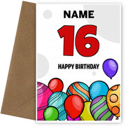 Happy 16th Birthday Card - Bold Birthday Balloons Design