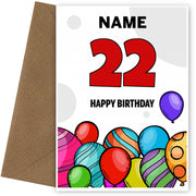 Happy 22nd Birthday Card - Bold Birthday Balloons Design