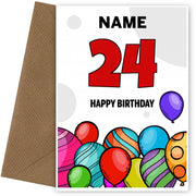 Happy 24th Birthday Card - Bold Birthday Balloons Design