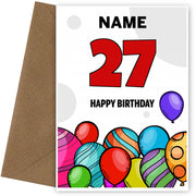 Happy 27th Birthday Card - Bold Birthday Balloons Design
