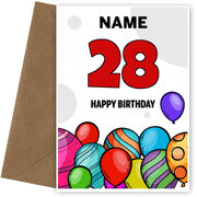 Happy 28th Birthday Card - Bold Birthday Balloons Design