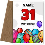 Happy 31st Birthday Card - Bold Birthday Balloons Design
