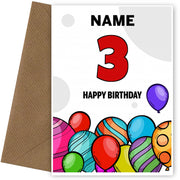 Happy 3rd Birthday Card - Bold Birthday Balloons Design