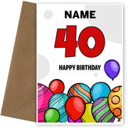 Happy 40th Birthday Card - Bold Birthday Balloons Design