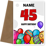 Happy 45th Birthday Card - Bold Birthday Balloons Design
