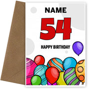 Happy 54th Birthday Card - Bold Birthday Balloons Design