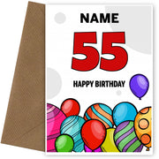 Happy 55th Birthday Card - Bold Birthday Balloons Design