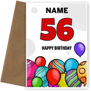 Happy 56th Birthday Card - Bold Birthday Balloons Design