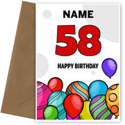 Happy 58th Birthday Card - Bold Birthday Balloons Design