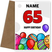 Happy 65th Birthday Card - Bold Birthday Balloons Design