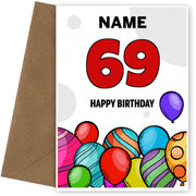 Happy 69th Birthday Card - Bold Birthday Balloons Design