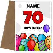 Happy 70th Birthday Card - Bold Birthday Balloons Design