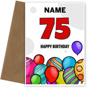 Happy 75th Birthday Card - Bold Birthday Balloons Design