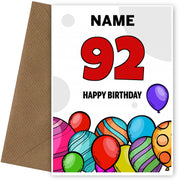 Happy 92nd Birthday Card - Bold Birthday Balloons Design