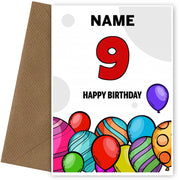 Happy 9th Birthday Card - Bold Birthday Balloons Design