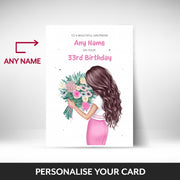 What can be personalised on this 33rd birthday card for her