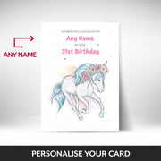 What can be personalised on this unicorn birthday card