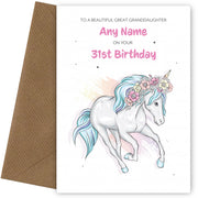 31st Birthday Card for Great Granddaughter - Beautiful Unicorn