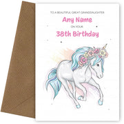 38th Birthday Card for Great Granddaughter - Beautiful Unicorn
