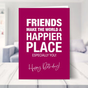 best friend birthday cards for her shown in a living room