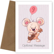 Personalised Cute 9th Birthday Card - Bear with Guitar