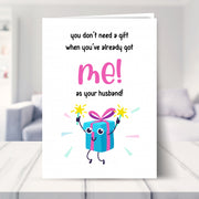 anniversary card for wife shown in a living room