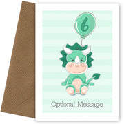 Green Dinosaur 6th Birthday Card for Boys