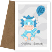 Personalised Cute 10th Birthday Card - Blue Dinosaur