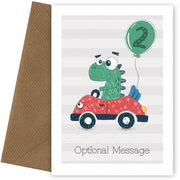 Boys 2nd Birthday Card - Dinosaur Driving a Car