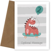 Personalised Cute 2nd Birthday Card - Skateboard Dinosaur