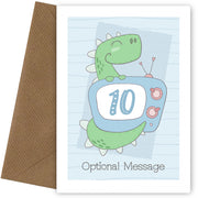 Personalised Cute 10th Birthday Card - Dinosaur with TV