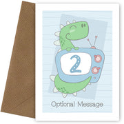 Personalised Cute 2nd Birthday Card - Dinosaur with TV