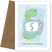 Personalised Cute 5th Birthday Card - Dinosaur with TV