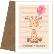 Personalised Cute 2nd Birthday Card - Giraffe wearing Tie