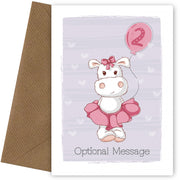 Personalised Cute 2nd Birthday Card - Hippo in Tutu