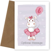Personalised Cute 6th Birthday Card - Hippo in Tutu
