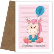 Personalised Cute 4th Birthday Card - Horse