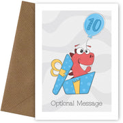 Personalised Cute 10th Birthday Card - Dinosaur with Present